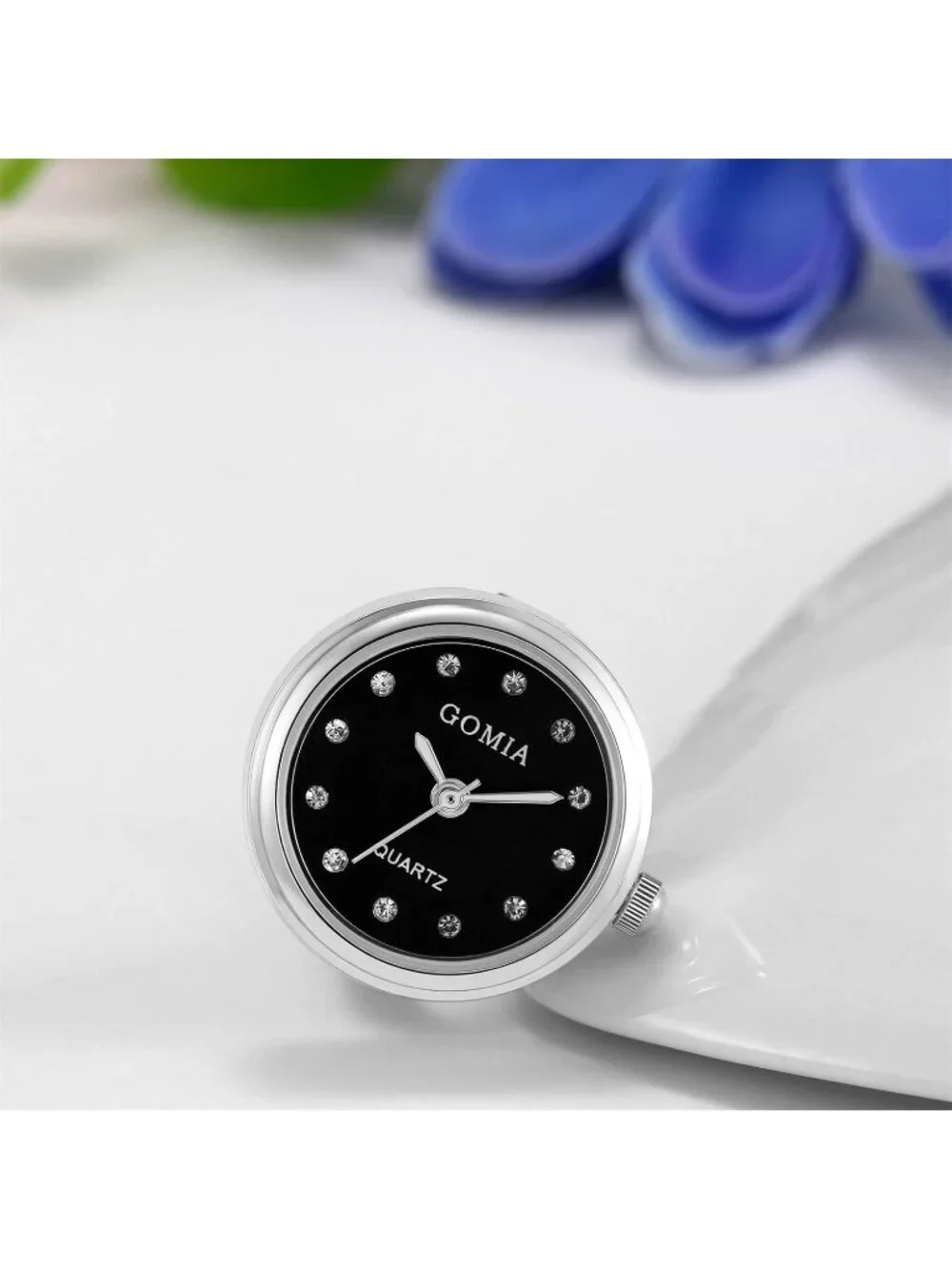 Unisex Silver Quartz Dial Roman Numeral Adjustable Open Band Finger Ring Watch